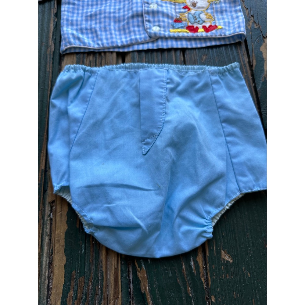 Vintage Cradle Togs Baby Boy Blue Gingham Duck Embroidered Shirt and Shorts Set - Picture 3 of 9